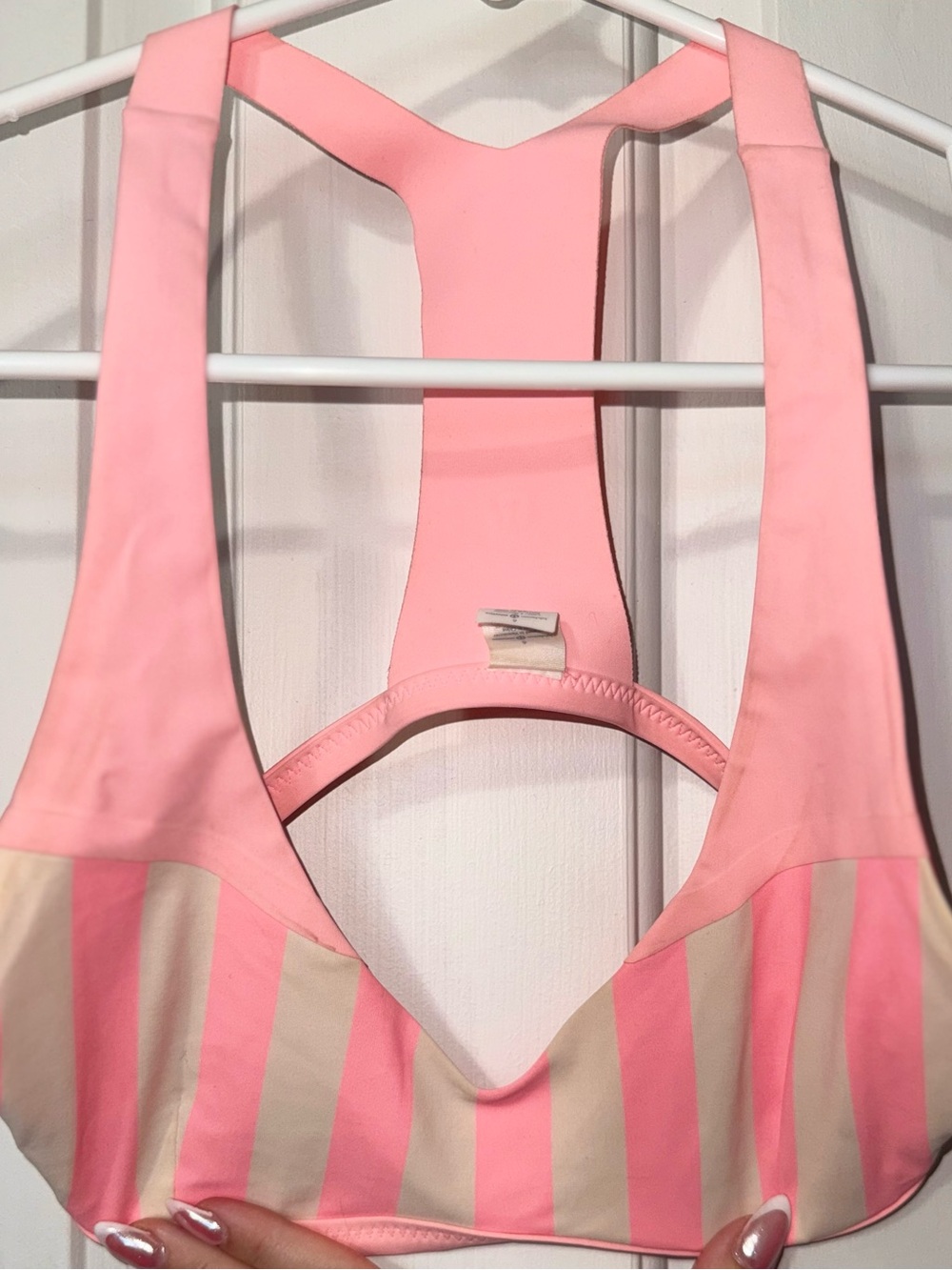 lululemon athletica Pink and Cream Striped Racerback Sports Bra
